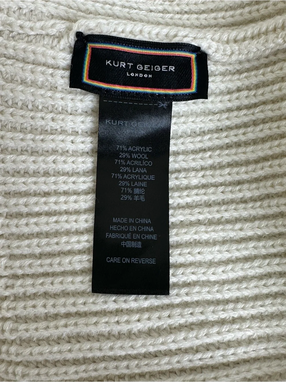 Kurt Geiger London Cream Crystal Evil Eye Wool Blend Beanie NWOT